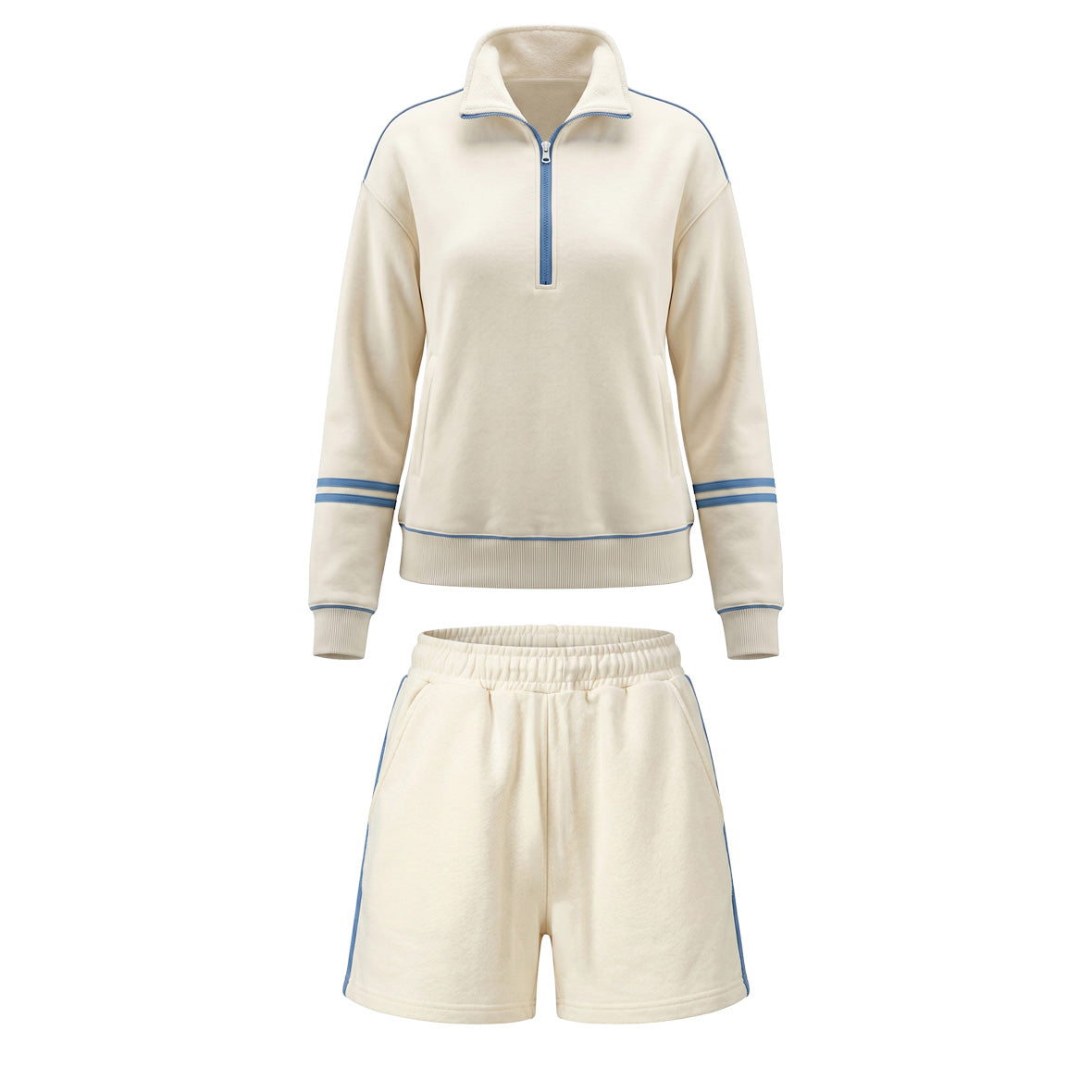 Side Stripe Lightweight Funnel Neck Zip Sweatshirt and Sweat Short Set
